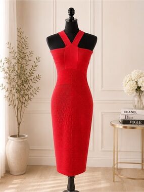 BCBG Red-Orange Bodycon Dress